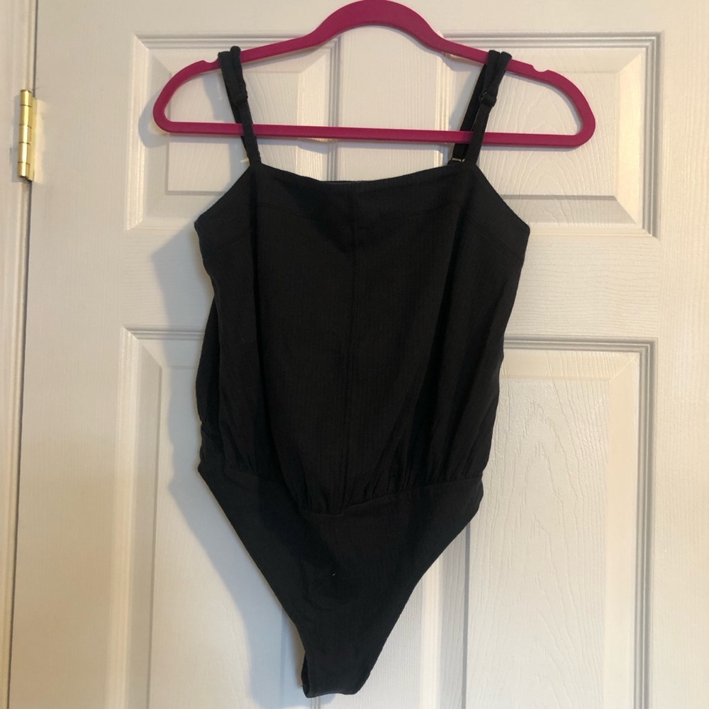Free People Black Ribbed Bodysuit